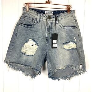 One x One Teaspoon‎ High Waist Mom Fit Intentionally Distressed Denim Shorts 25